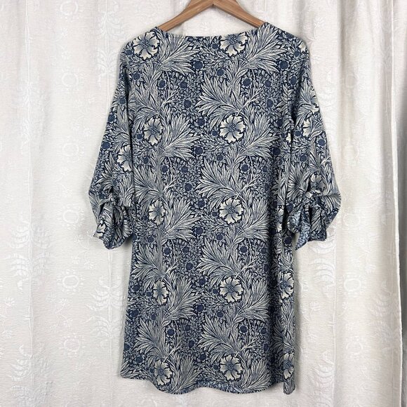 William Morris x H&M blue floral shift dress bow sleeve Arts & Crafts boho US 6 - Picture 3 of 8
